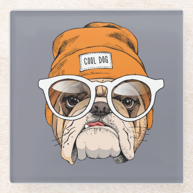 Posavasos De Vidrio Bulldog fresco del inconformista (Anverso)