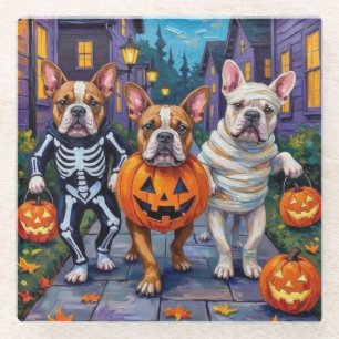 Posavasos De Vidrio Bulldogs Trick-or-Treating con disfraces de Hallow