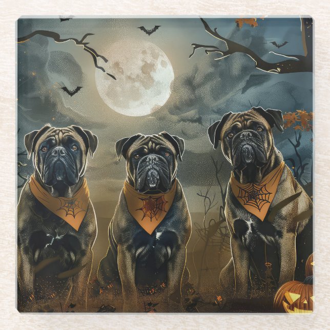 Posavasos De Vidrio Bullmastiff Halloween Spooky (Anverso)