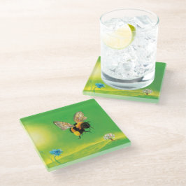 Posavasos De Vidrio Bumblebee volando sobre el prado