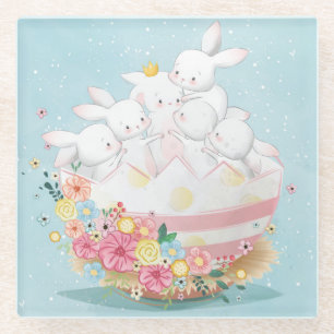Posavasos De Vidrio Bunnies de acuarela cúpula