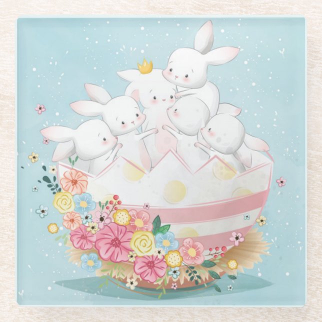 Posavasos De Vidrio Bunnies de acuarela cúpula (Anverso)