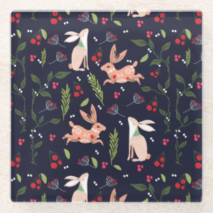 Posavasos De Vidrio Bunnies de arte folclórico escandinavo