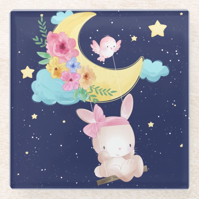 Posavasos De Vidrio Bunny acuarela cúpula (Anverso)