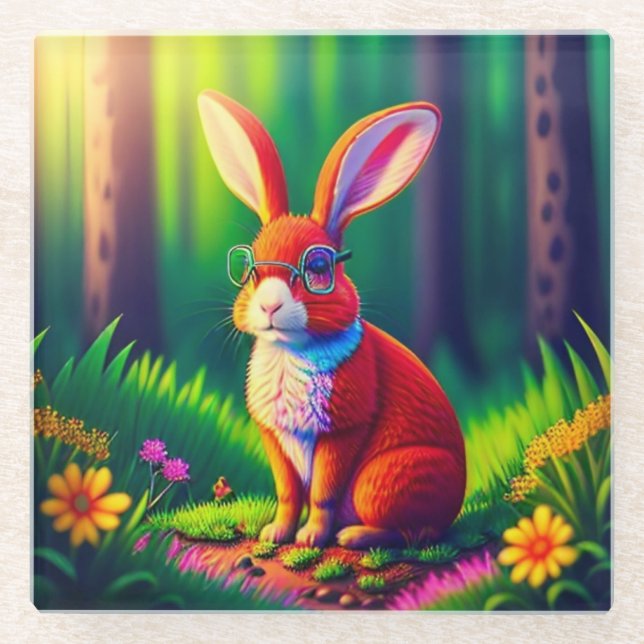 Posavasos De Vidrio Bunny rojo sentado en la hierba 57661 (Anverso)