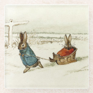 Posavasos De Vidrio "Bunny Sleigh Ride" por Beatrix Potter