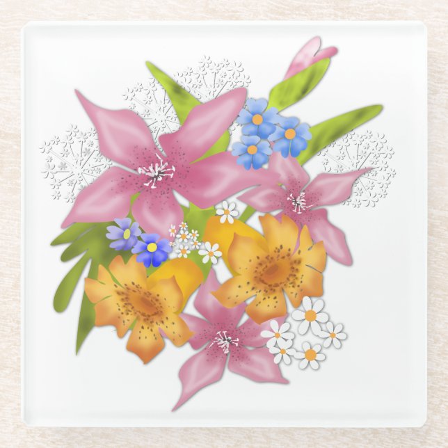 Posavasos De Vidrio Buque de verano de primavera flores florales amari (Anverso)