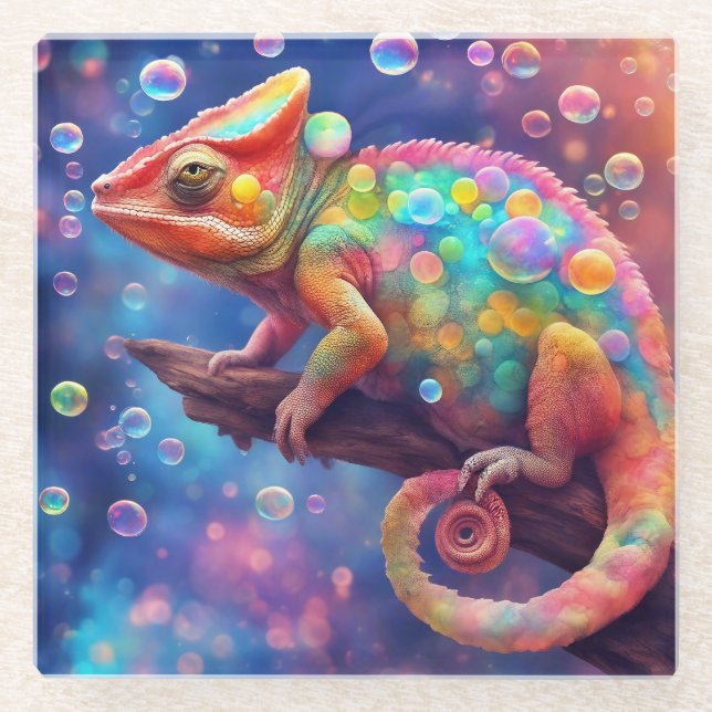 Posavasos De Vidrio Burbujas de Chameleon 2 (Anverso)