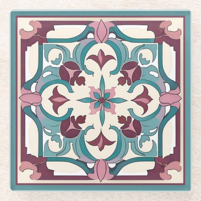 Posavasos De Vidrio Burgundy Tile (Anverso)
