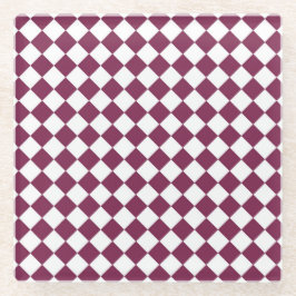 Posavasos De Vidrio Burgundy White Checker Diamond Pattern