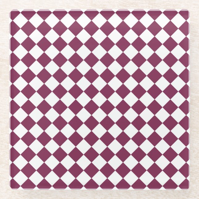 Posavasos De Vidrio Burgundy White Checker Diamond Pattern (Anverso)