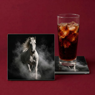 Posavasos De Vidrio Caballo Blanco en Humo