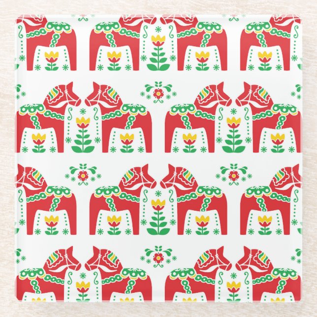 Posavasos De Vidrio Caballo de dala sueco: Arte popular (Anverso)