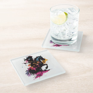 Posavasos De Vidrio Caballo de guerrero en acuarela