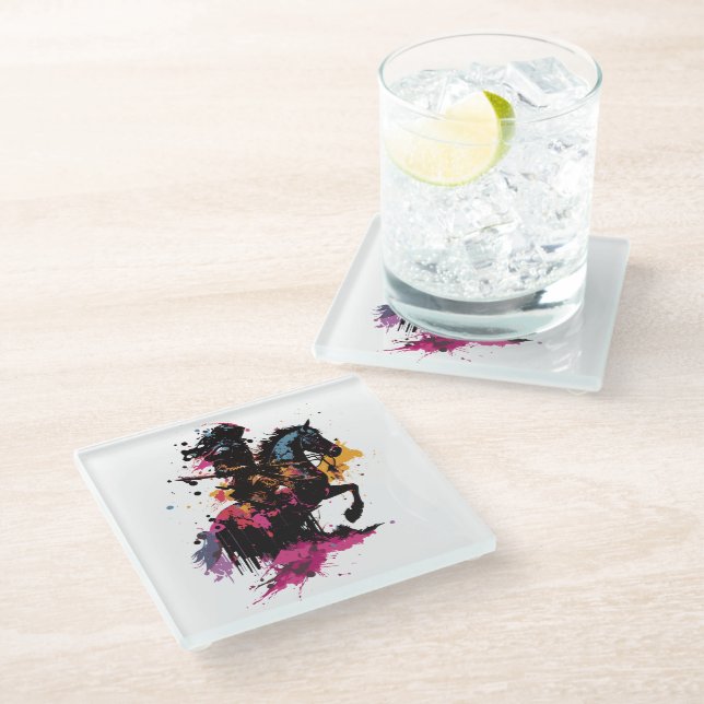 Posavasos De Vidrio Caballo de guerrero en acuarela (Angular)