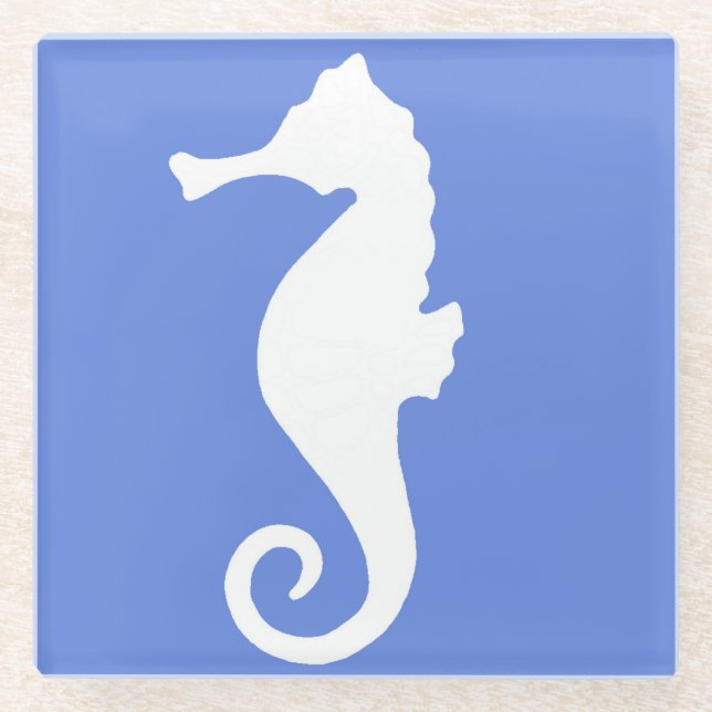 Posavasos De Vidrio Caballo de mar azul (Anverso)