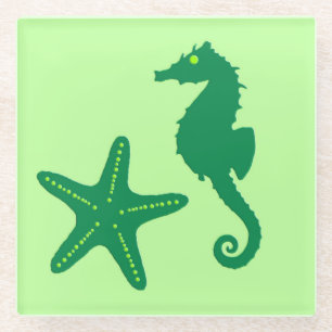Posavasos De Vidrio Caballo de mar y pez estrella de mar - lima y verd