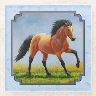 Posavasos De Vidrio Caballo de piel de hebilla con luz azul