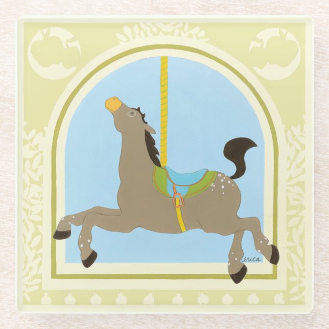 Posavasos De Vidrio Caballo en junio Erica Vess del carrusel (Anverso)