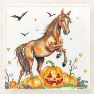 Posavasos De Vidrio Caballo marrón de Halloween