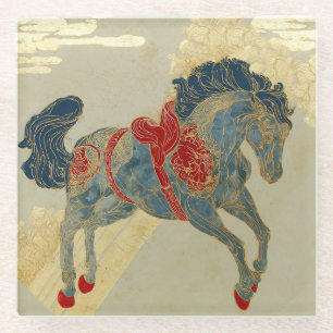 Posavasos De Vidrio Caballo Real Azul Ornate