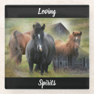 Posavasos De Vidrio Caballos hermosos y granero rústico