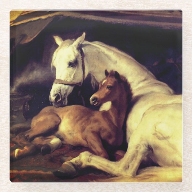 Posavasos De Vidrio Caballos Landseer (Anverso)