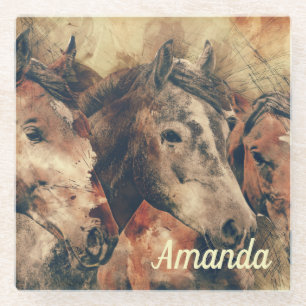 Posavasos De Vidrio Caballos marrones