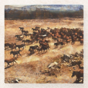 Posavasos De Vidrio Caballos Salvajes: Majestad Animal Artístico.