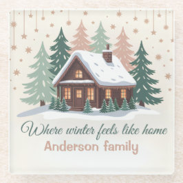 Posavasos De Vidrio Cabaña de invierno de Navidad personalizada