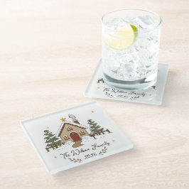 Posavasos De Vidrio Cabaña de Navidad Acogedora Personalizada