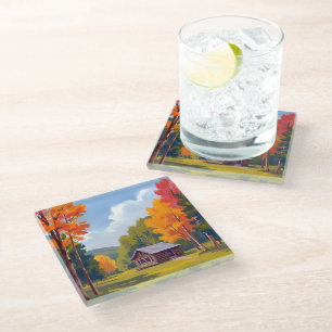 Posavasos De Vidrio Cabaña junto al lago de otoño