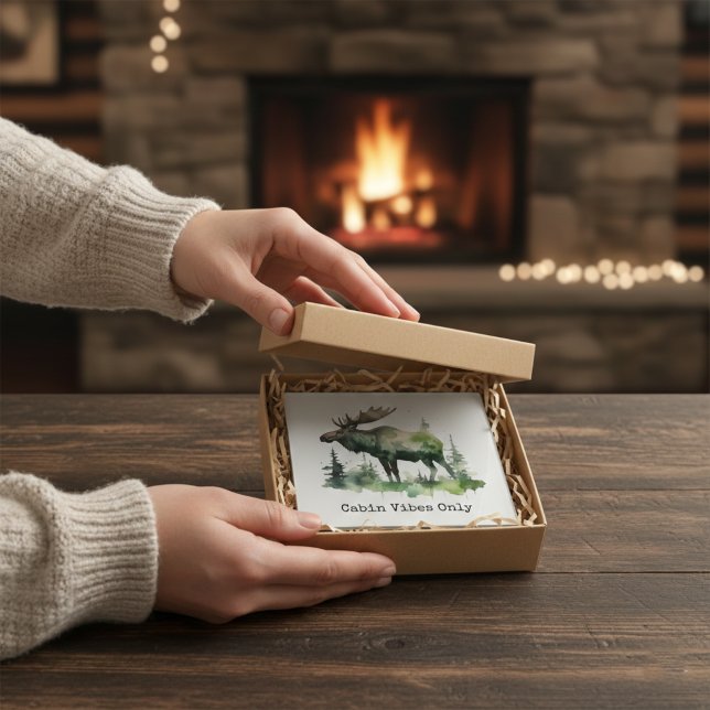 Posavasos De Vidrio Cabaña Rústica de Alces en Bosque de Acuarela (Subido por el creador)