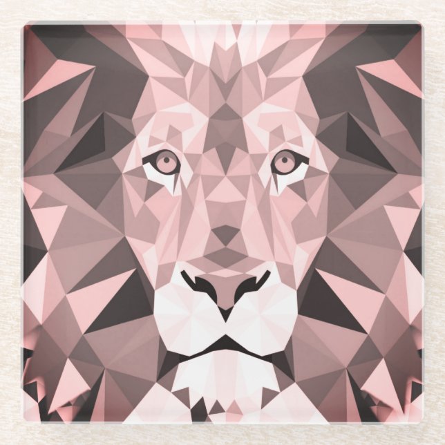 Posavasos De Vidrio Cabeza de León Geométrica Regal Rosa (Anverso)