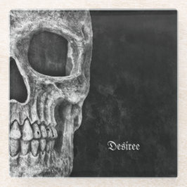 Posavasos De Vidrio Cabeza De Medio Calavero De Guay Gótica Negro Y Bl