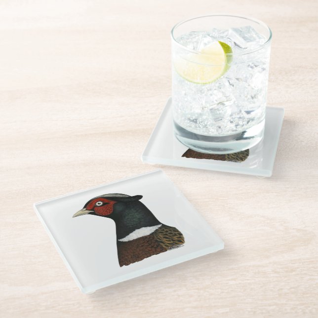 Posavasos De Vidrio Cabeza de Pheasant Ringneck (Angular)