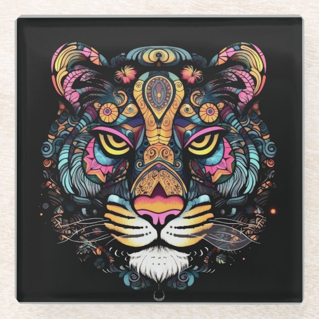 Posavasos De Vidrio Cabeza de Tigre Impresionante  (Anverso)