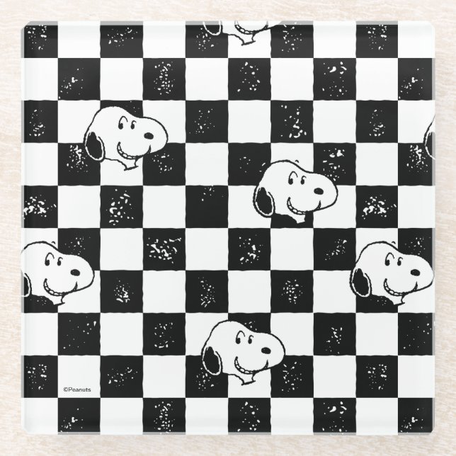 Posavasos De Vidrio Cacahuetes | Bandera de Snoopy Checkered (Anverso)