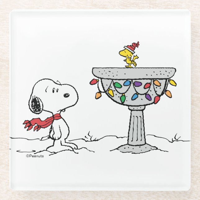 Posavasos De Vidrio Cacahuetes | Baño de aves congelado Snoopy & Woods (Anverso)