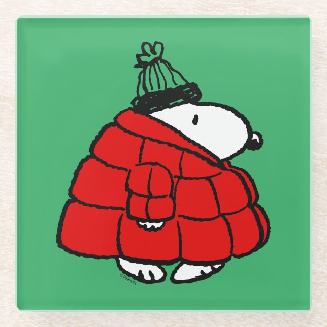Posavasos De Vidrio Cacahuetes | Chaqueta Snoopy Red Puffer (Anverso)
