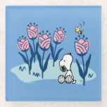 Posavasos De Vidrio Cacahuetes | Jardín de flores Snoopy & Woodstock<br><div class="desc">Mira este divertido diseño de maní con Snoopy y Woodstock.</div>