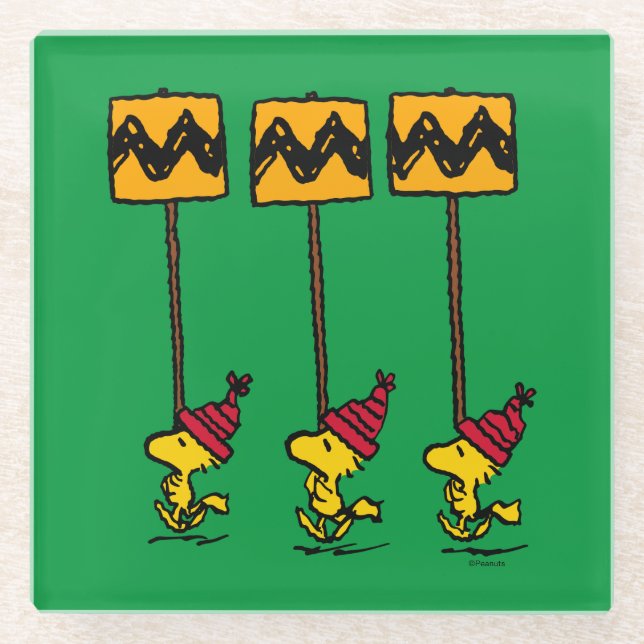 Posavasos De Vidrio Cacahuetes | Marcha del Rótulo Woodstock & Friends (Anverso)