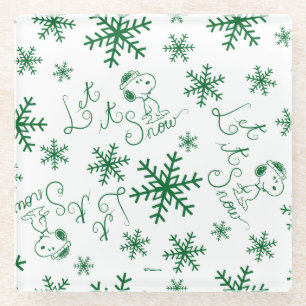 Posavasos De Vidrio Cacahuetes   Navidades Snoopy Let It Snow Pattern