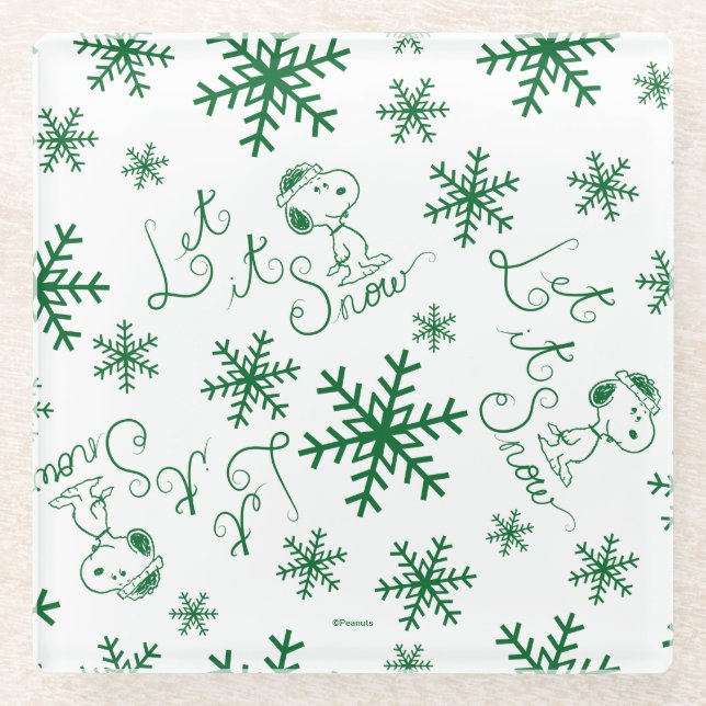 Posavasos De Vidrio Cacahuetes | Navidades Snoopy Let It Snow Pattern (Anverso)
