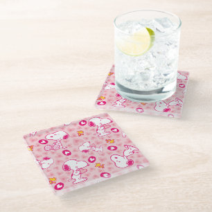 Posavasos De Vidrio Cacahuetes   Patrón cardíaco Snoopy & Woodstock