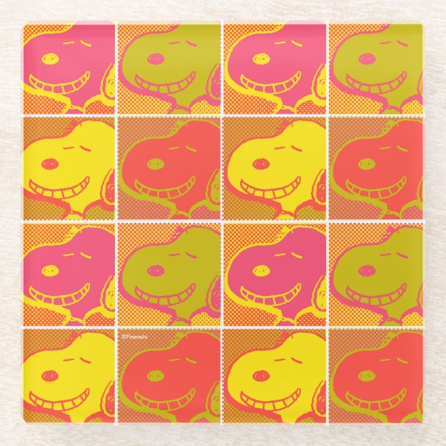 Posavasos De Vidrio Cacahuetes | Patrón de arte pop Snoopy (Anverso)