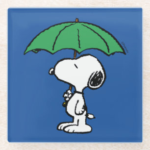 Posavasos De Vidrio Cacahuetes   Snoopy Green Umbrella