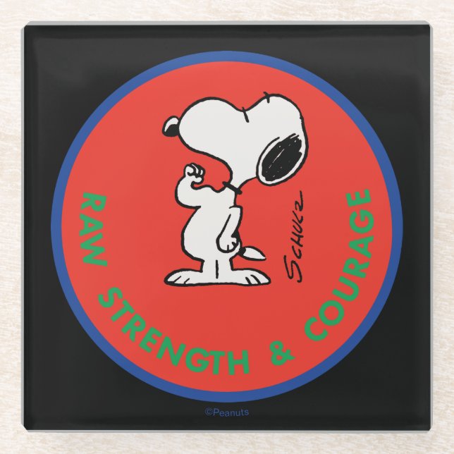Posavasos De Vidrio Cacahuetes | Snoopy Raw Strength & Courage Badge (Anverso)