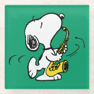 Posavasos De Vidrio Cacahuetes   Snoopy Saxophone Player