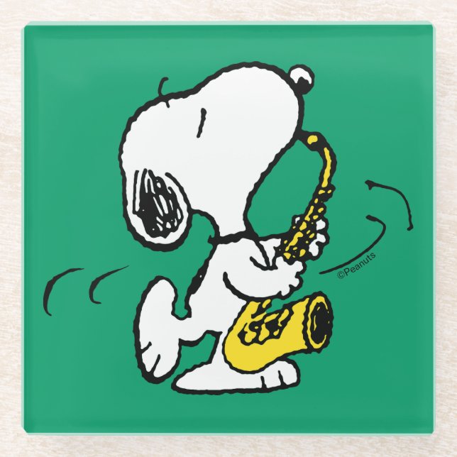 Posavasos De Vidrio Cacahuetes | Snoopy Saxophone Player (Anverso)